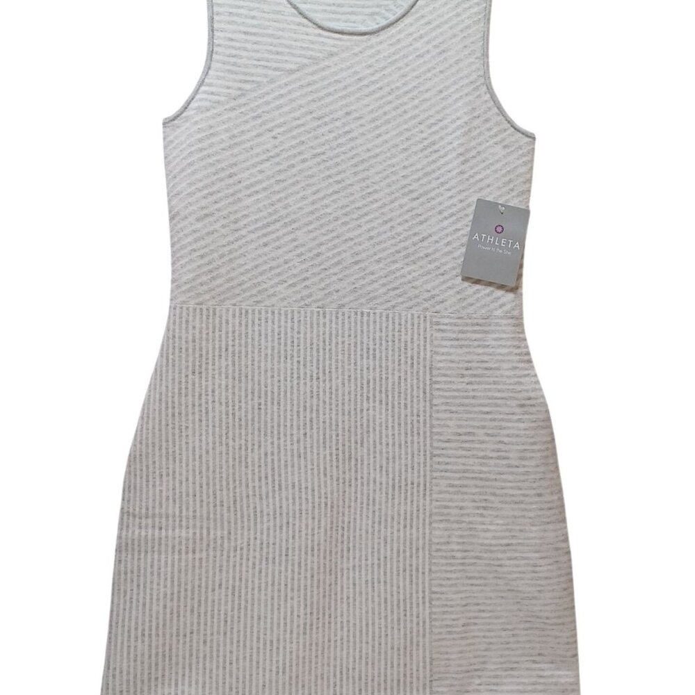 Athleta Chills & Valleys Sweater Tank Dress M NWT Gray‎ White Ribbed Athleisure